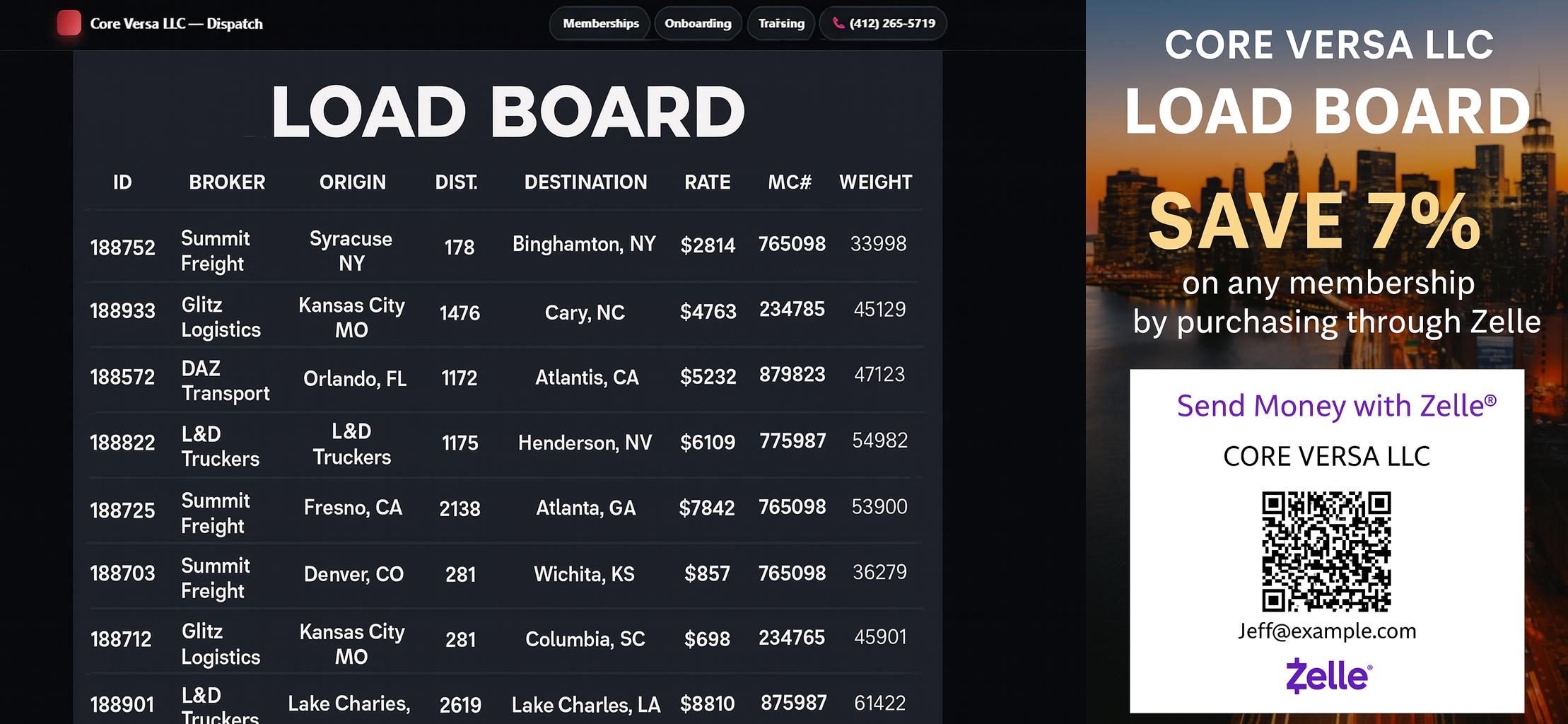 Load Board and Zelle Promo
